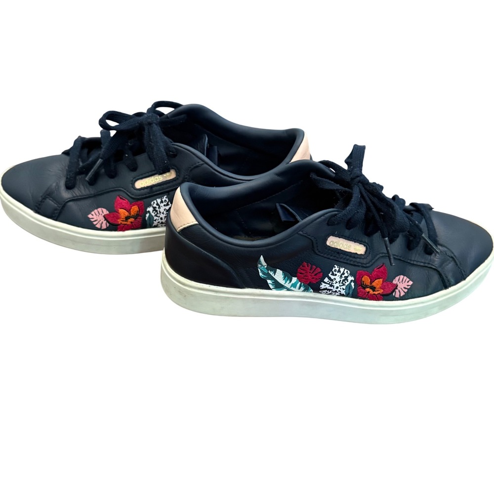 Adidas HER Studio London Navy Leather Floral Embroidered Sneakers Womens 7.5